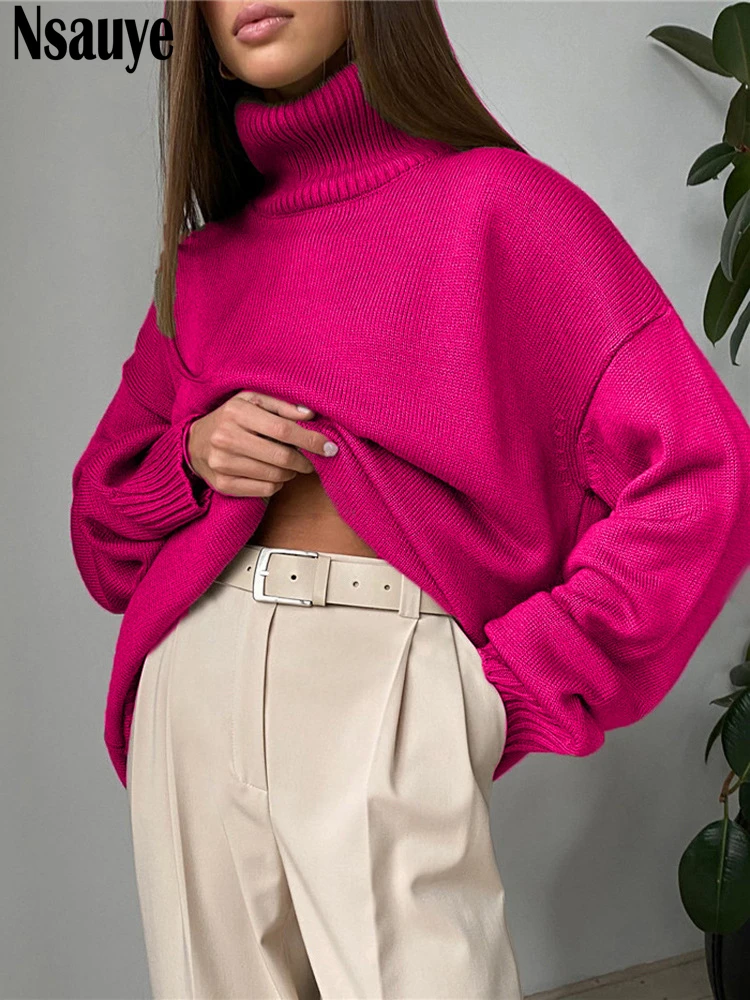 

Nsauye Повседневный Свободный теплый вязаный Модный женский базовый свитер с длинным рукавом Джемперы Топы Зимний пуловер 2022 зеленый черный с...