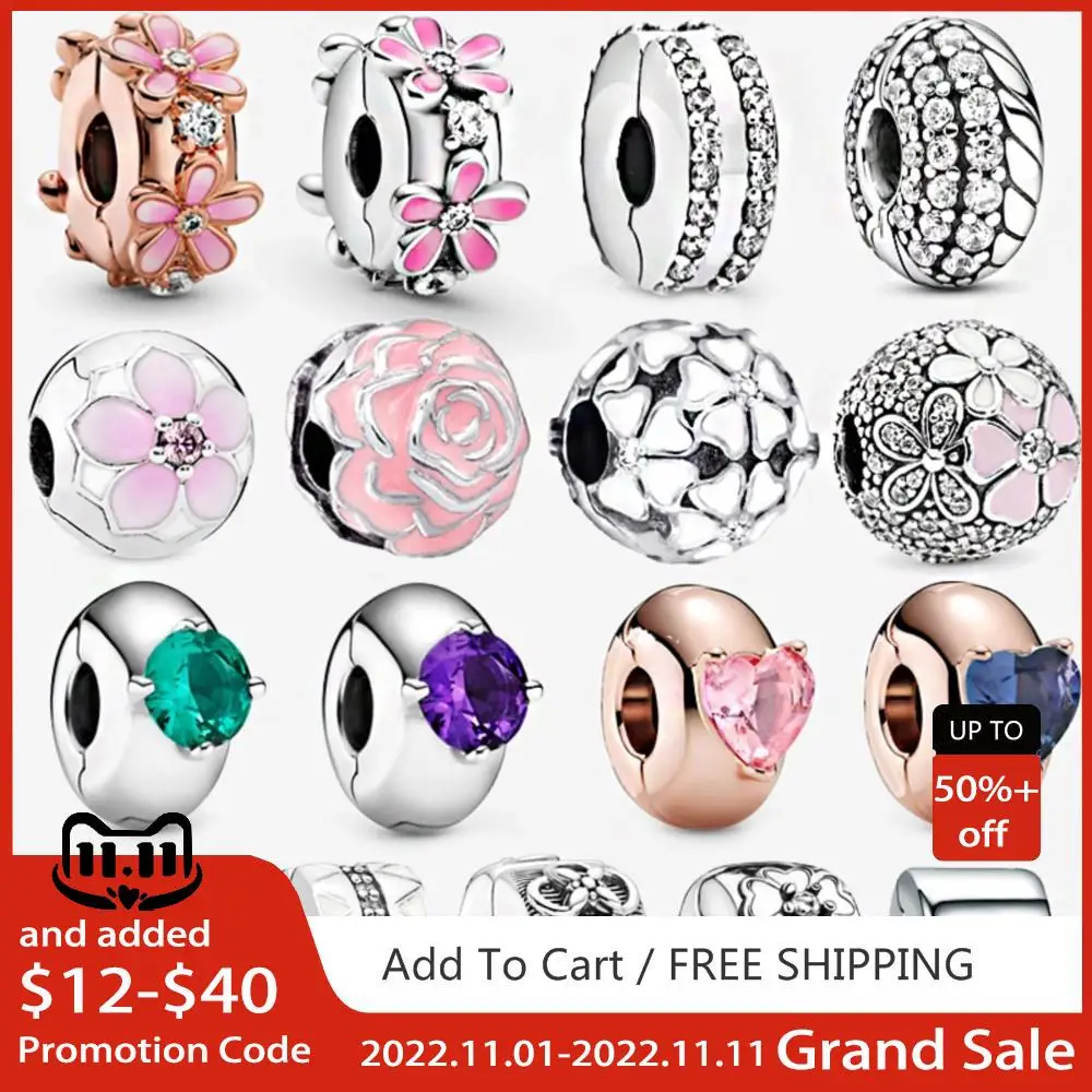 

Sale 925 Sterling Silver Sparkling Heart Positional Clip Beads Fit Original Pandora Charms mybeboa Snake Bracelet Women Jewelry