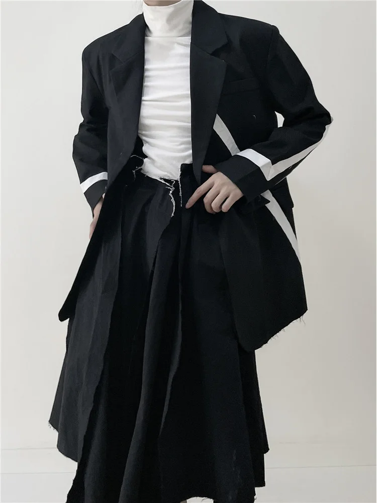 

Hit Color Blazer Fashion Irregular Full Sleeve Goddess Fan Single Breast 2023 Autumn Minority Loose Elegant Coat