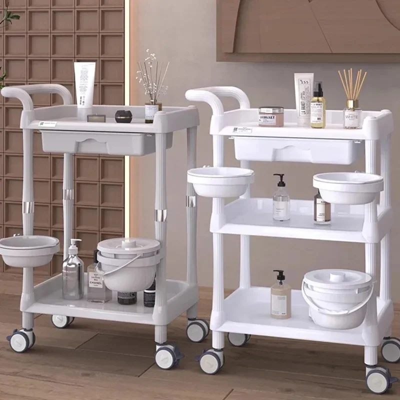 Розовая парикмахерская тележка для хранения эстетичная многофункциональная
