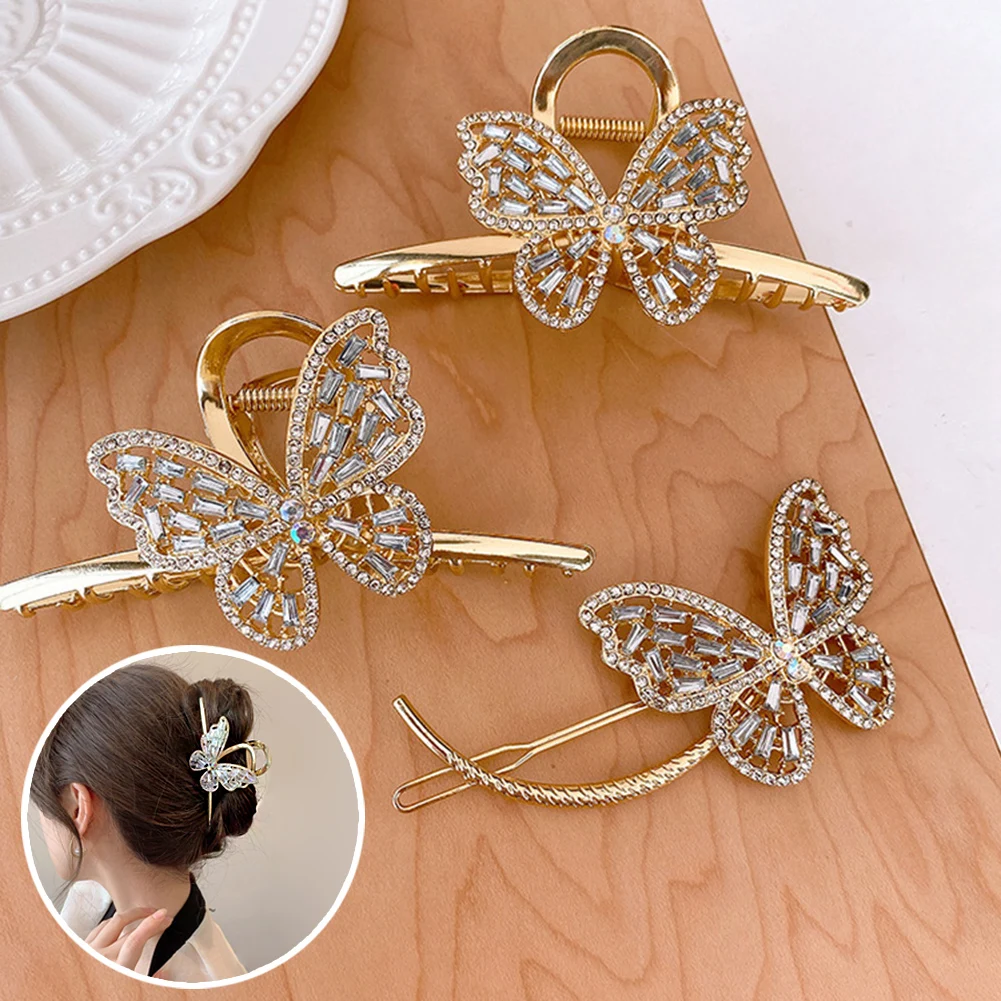 

Fashion Retro Bow Barrette Metal Hairpin Rhinestone Flower Elegant Temperament Grab Clip Exquisite Crab ClipHair Accessories