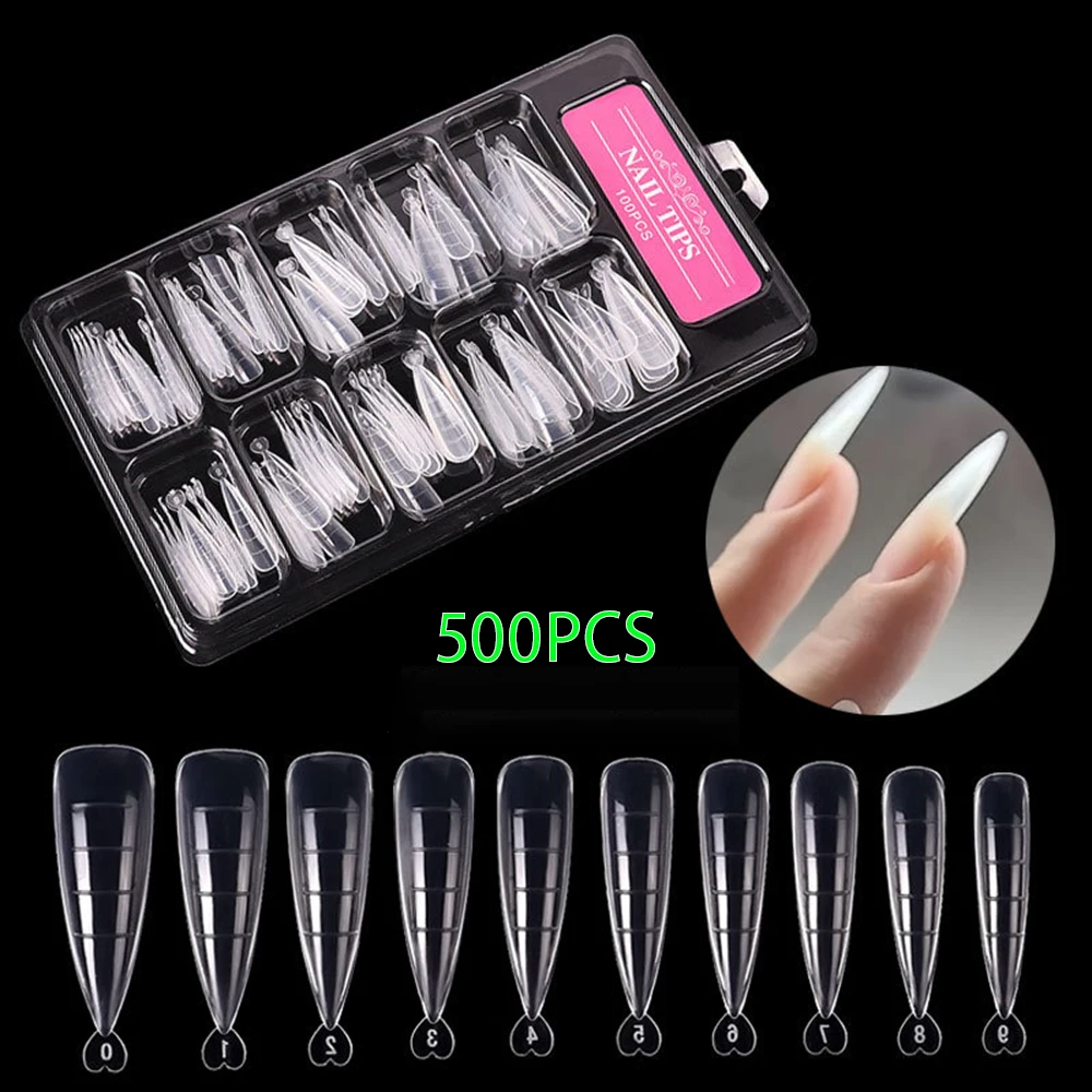 

500PCS/Box Manicure French Style Half Stick Apply Nail Plate Fake Transparent Phototherapy Crystal Extension Art Nail Sheet Mold