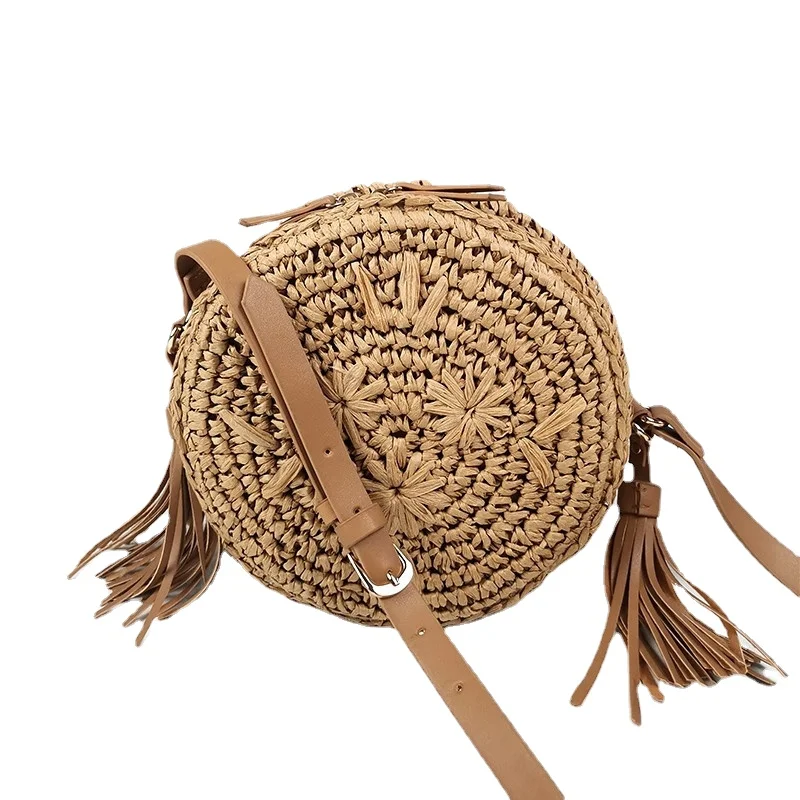 

Сумка кросс-боди через плечо, круглая вышитая трава, тканая свежая литературная и художественная женская сумка на плечо с круглой кисточкой...