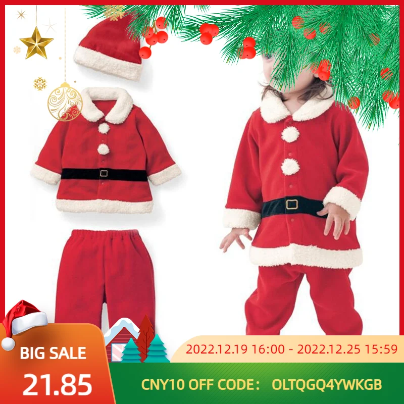 

2022 Children's Clothing From 1 To 6 Years Girl Sets Christmas Three-piece Baby Winter New Year's Costume Long Sleeves With Hats