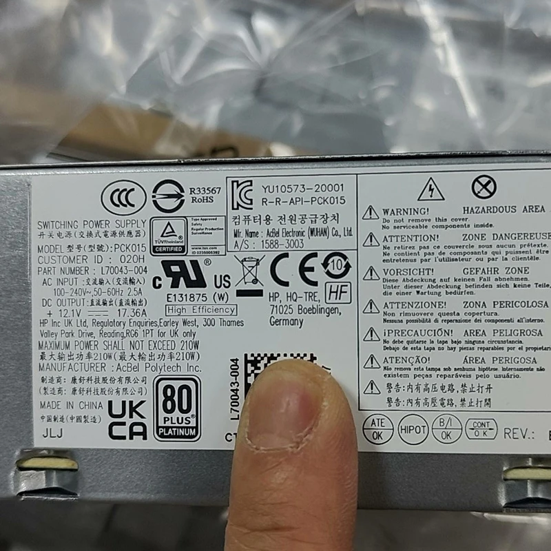 Новые оригинальные 210W для HP 280 600G3 400 G5 SFF импульсный источник питания