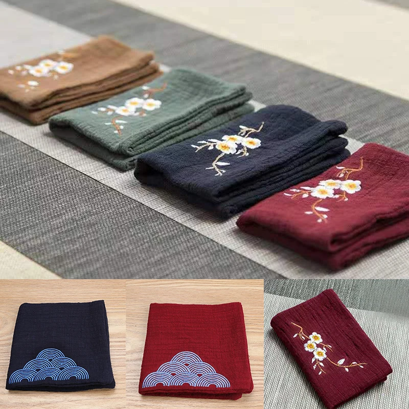 29 * 29Cm Household Cotton Linen Tea Towel, Plum Flower Embr