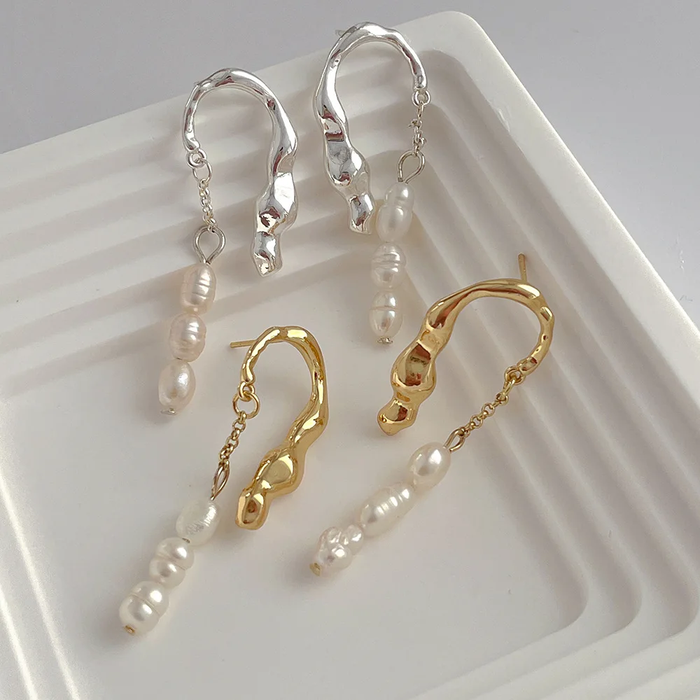 

Minar Unique Design Freshwater Pearl Long Drop Earrings for Women Gold Silver Color Copper Irregular Statement Earring Brincos