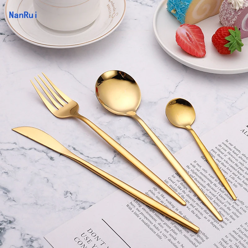 

Western Food Tool Dessert Spoon Set Coffee Spoon Steak Ice Cream Gold Stainless Steel Tableware Utensils for Kitchen Cutlery Set