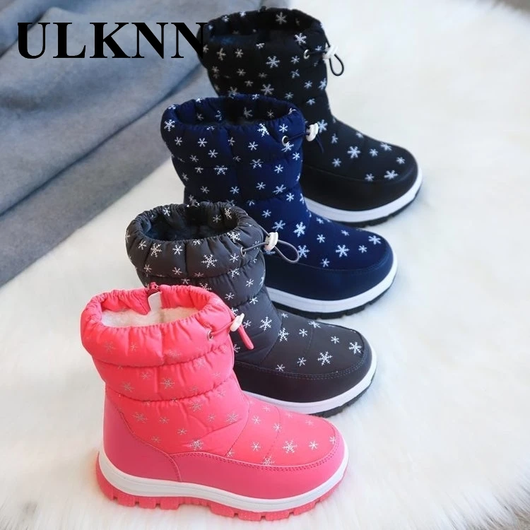 ULKNN Snow Boots For Children Winter Girl Cotton-padded Soft Bottom Shoes Warm Outdoor Casual Footwear Boys Non-slip Boats