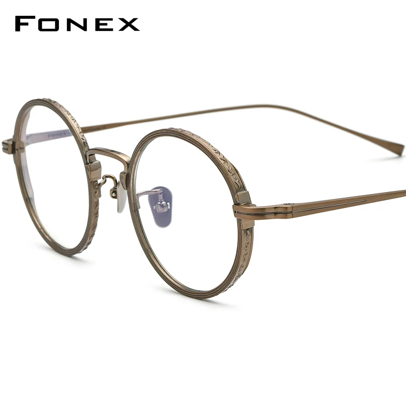 FONEX Pure Titanium Glasses Men Retro Round Prescription Eyeglasses Women 2022 New Vintage Myopia Optical Frame Eyewear KJ50