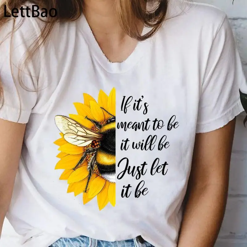 

Women Summer T Shirts Cartoon Bee Floral Sunflower Fashion Graphic Print Top Female 90s Streetwear Short Sleeve Tee T-Shirts Top