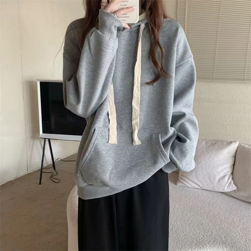 

A Long-sleeved niche retro new top senior round neck small fragrance short coat female spring and autumn pullover with hood