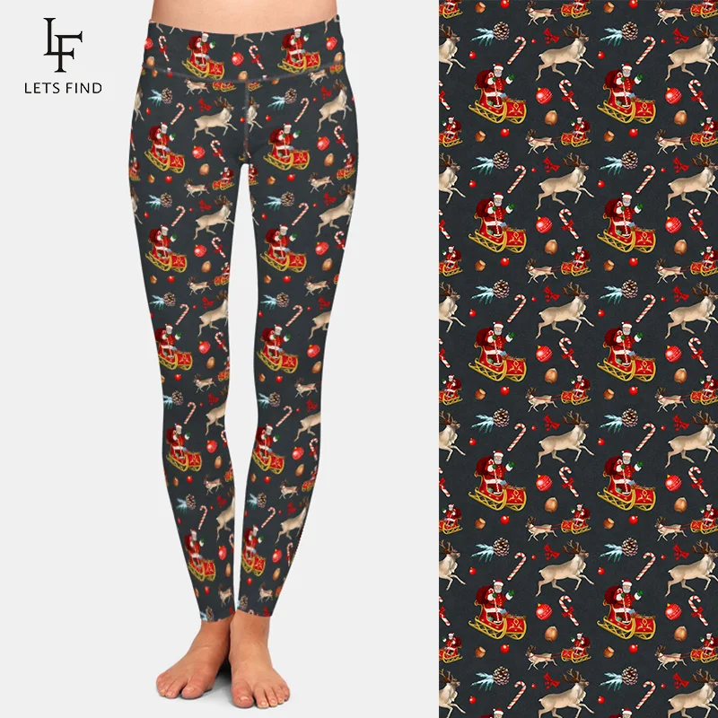 LETSFIND Santa Claus Print Leggings Women Leggings Christmas Elk Festival Winter Warm Fitness Leggings
