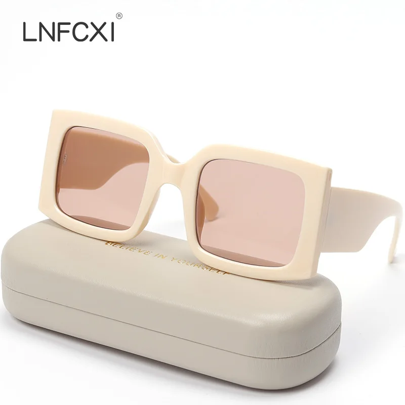 Фото LNFCXI винтажные настоящие прямоугольные женские солнцезащитные очки Ins Популярные