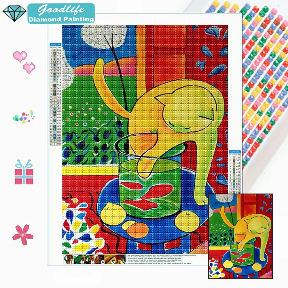 Картина с рисунком Генри золотые рыбки Матисс кот рыбками 5D своими руками