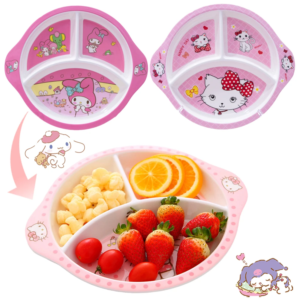

Трехсекционная обеденная тарелка Sanrioed Kittly My Melody, Западный стейк, фрукты, бенто, Снэк, стейк, аниме кавайная детская посуда, тарелка 25 см