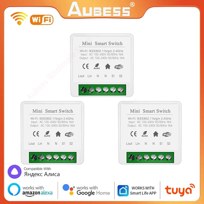

Aubess Mini Interruptor Smart Wifi Switch 16A Timing Relay Light Dimmer/Switch Module Work With Tuya Alexa Google Yandex Alice