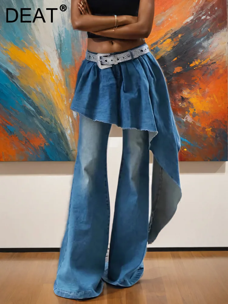 Женские расклешенные джинсы DEAT Необычные джинсовые брюки-клеш с высокой талией