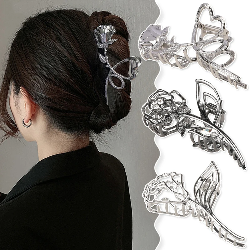 

Rose Flower Metal Hair Clips Women Headwear Fashion Large Hair Claws Shark Grab Hair Clip Clamp Hairpins Haarklammer