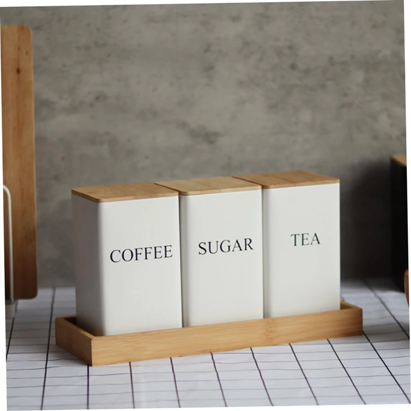 Набор из 3 предметов набор канистр для чая кофе и сахара с подносом железные банки