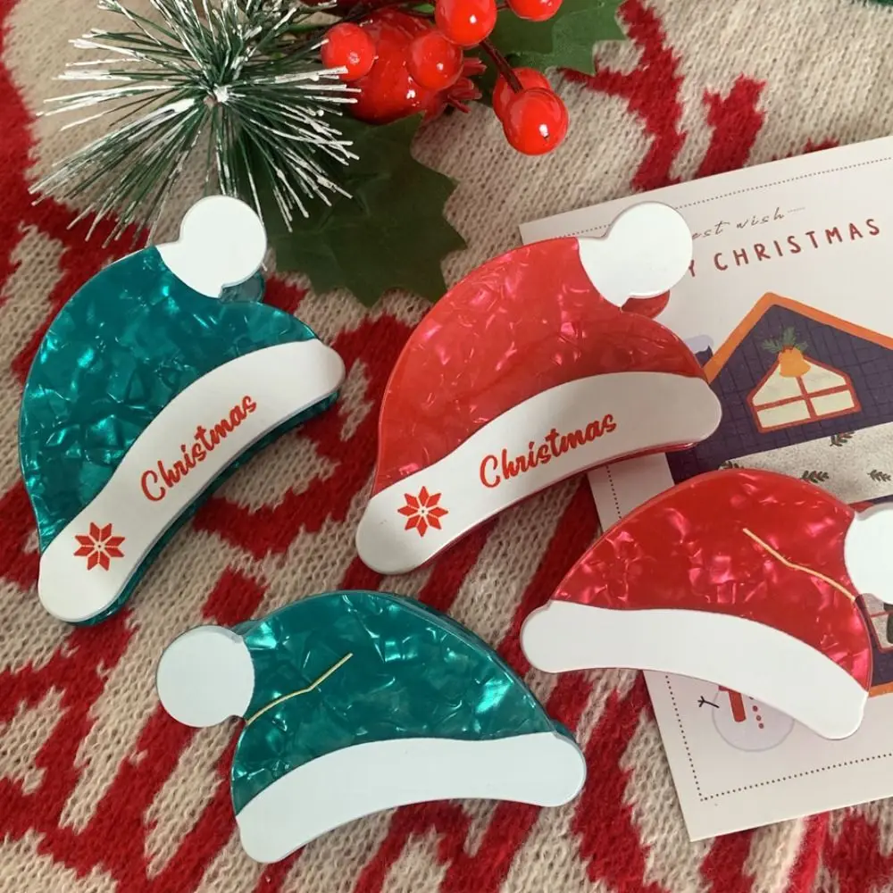 Рождественская шапка с уксусной кислотой ацетатная заколка для волос красная