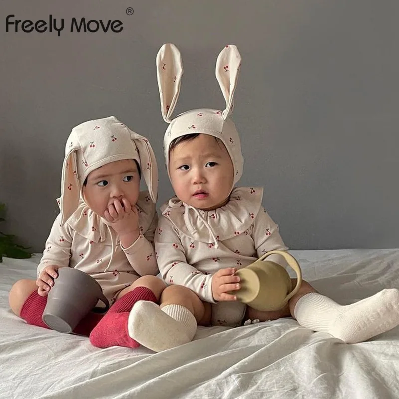 

Freely Move 2022 Infant Newborn Baby Girls Boys Romper Soft Long Sleeve Jumpsuit +Rabbit Ear Hat Outfits Easter Bunny Clothes