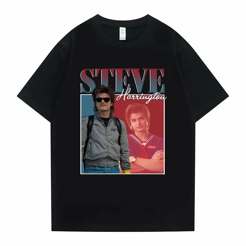 

Steve Harrington Pattern Print T Shirt Men Women Stranger Thing T-shirt Short Sleeve TV Fans Tshirt Unisex Fashion Oversized Tee