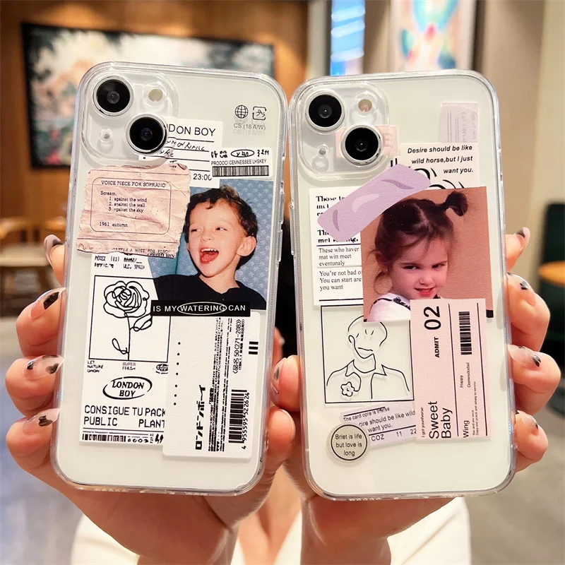 

Couple Retro Label Popular Barcode Phone Case for iPhone 12 11 13 14 Pro Max X XR XSMAX 14 Plus 13Mini Clear Soft Silicone Case