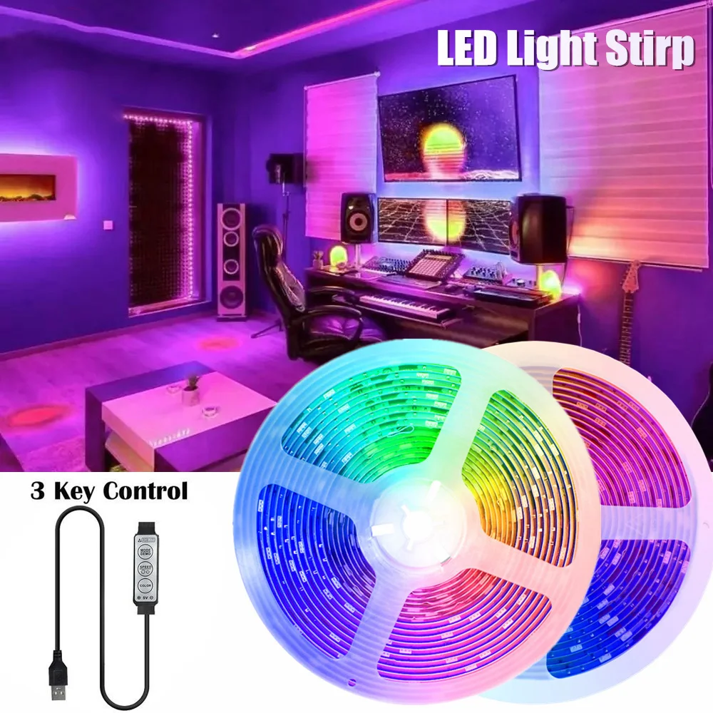 

LED Strip Light RGB 5050 Luces Led String Flexible Lamp Tape USB 5V 3Key Control TV Backlight Decoration Led Lights for Room