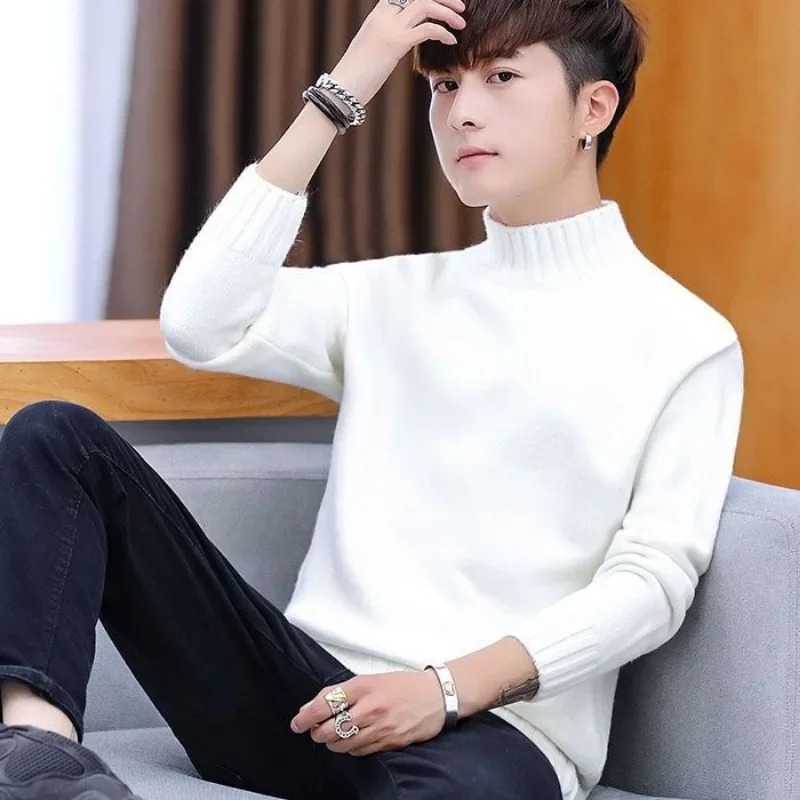 Зимний Мужской Свитер С Полувысоким Воротником Толстый Бархат Свободный