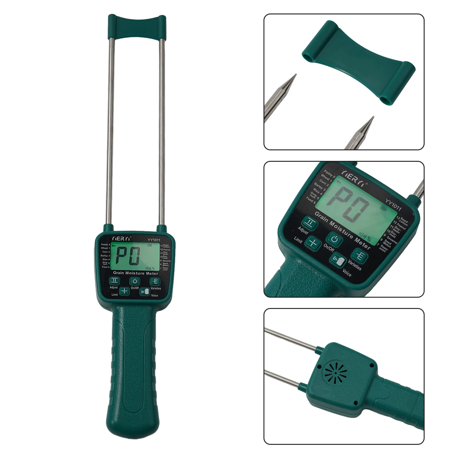 

Carbon Steel Moisture Tester Detector 15V Battery Hay Moisture Meter Humidity Sensor LCD Backlight Voice Prompt