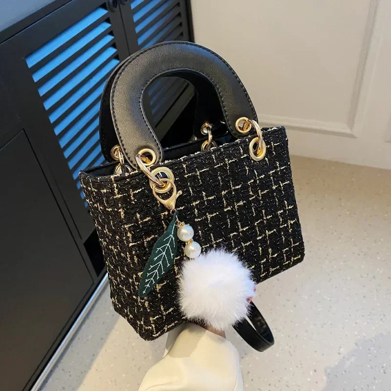 Модная ретро клетчатая сумка через плечо на одно корейская твидовая Yangqi с