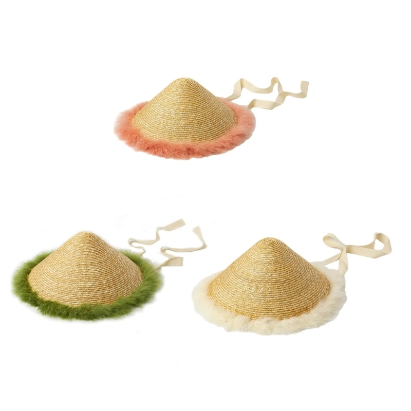 

Portable Wide Brim Hat Straw Weaving Traditional Cap for Women Sunproof Hat Summer Straw Hat Universal Cone Hat T8NB