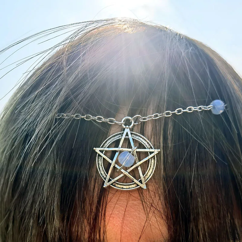 

New Gothic Pentagram Start Head Chain Necklace Women Crystal Beads Witchcraft Chain Initial Statement Trendy Pagan Magic Jewelry
