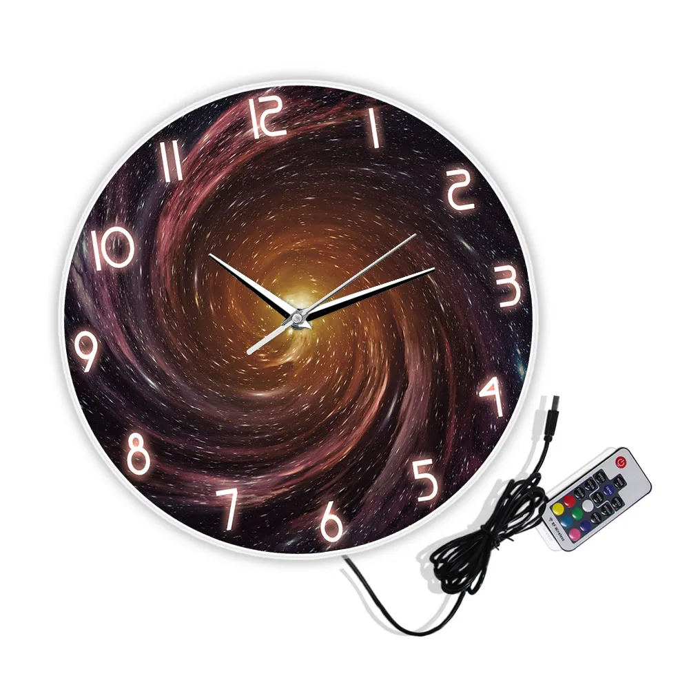 Настенные часы с черным отверстием в космосе современный дизайн астрономия