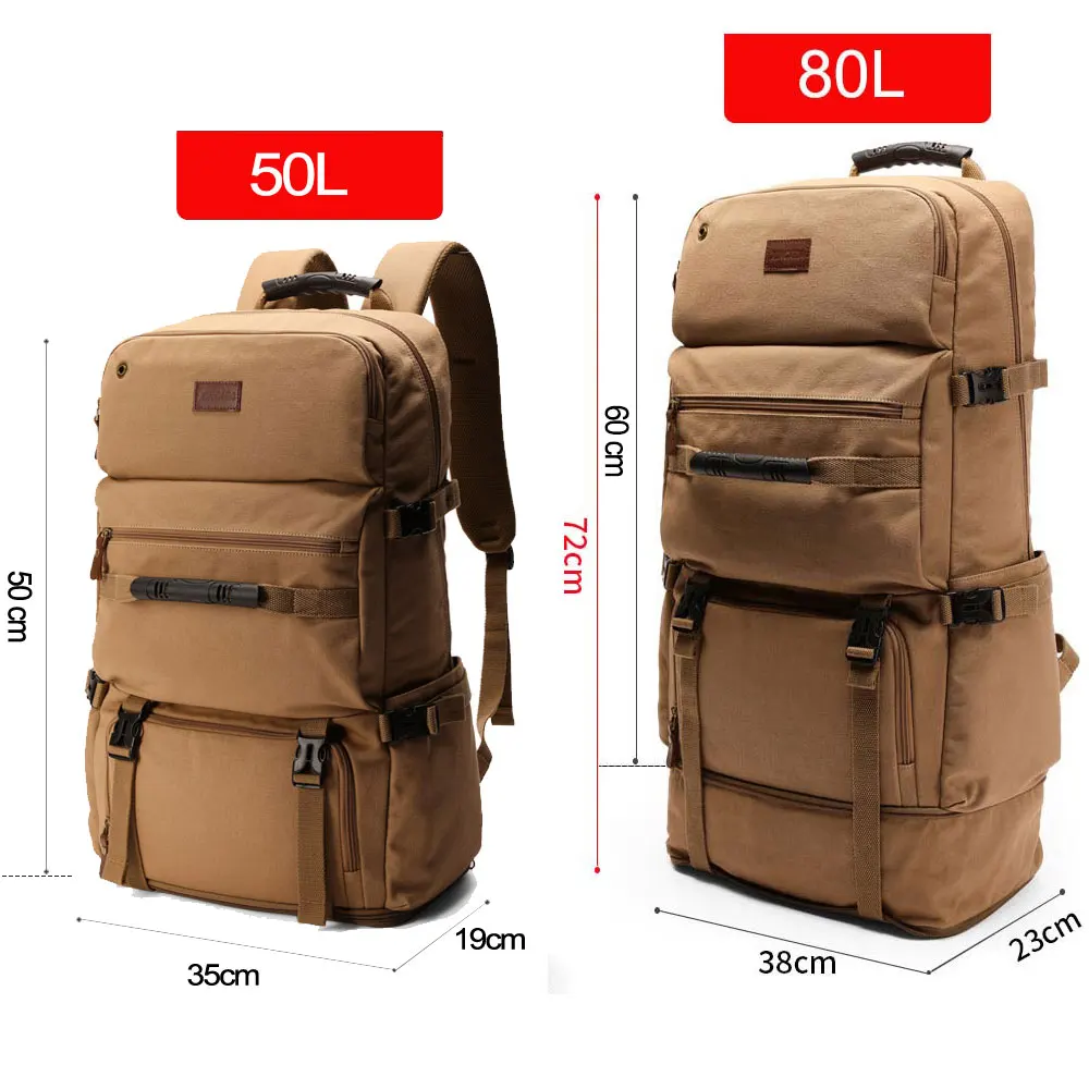 50L 80L Large Capacity Men Backpack Outdoor Canvas Luggage Bags Women Travel Trekking Camping Mountaineering Package XA896M