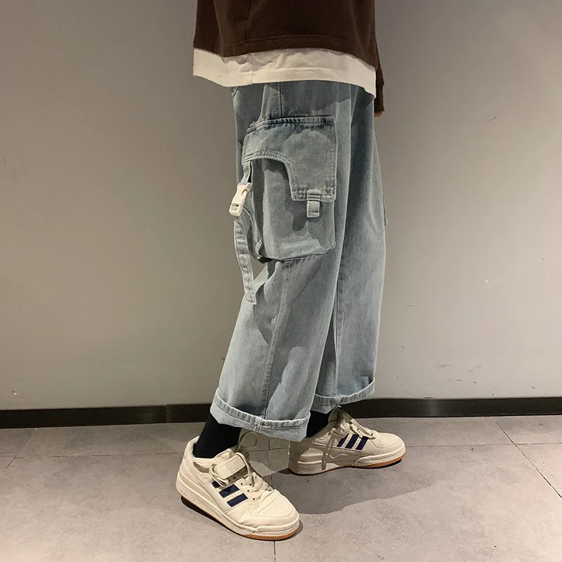 

QIWN 2021 Autumn Workwear Jeans Men's Jeans Loose Straight Pants Fashion Wide Leg Pants Cargo Pants Men Distressed Jeans