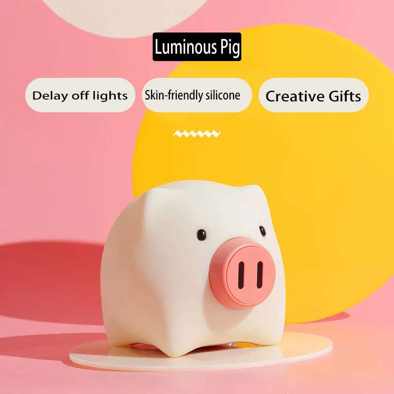 

Luminous Pig Night Lamp Wholesale Home Bedroom Bedside Lamp Creative Gift Mini Cute Baby Paip Silicone Lamp Gfit