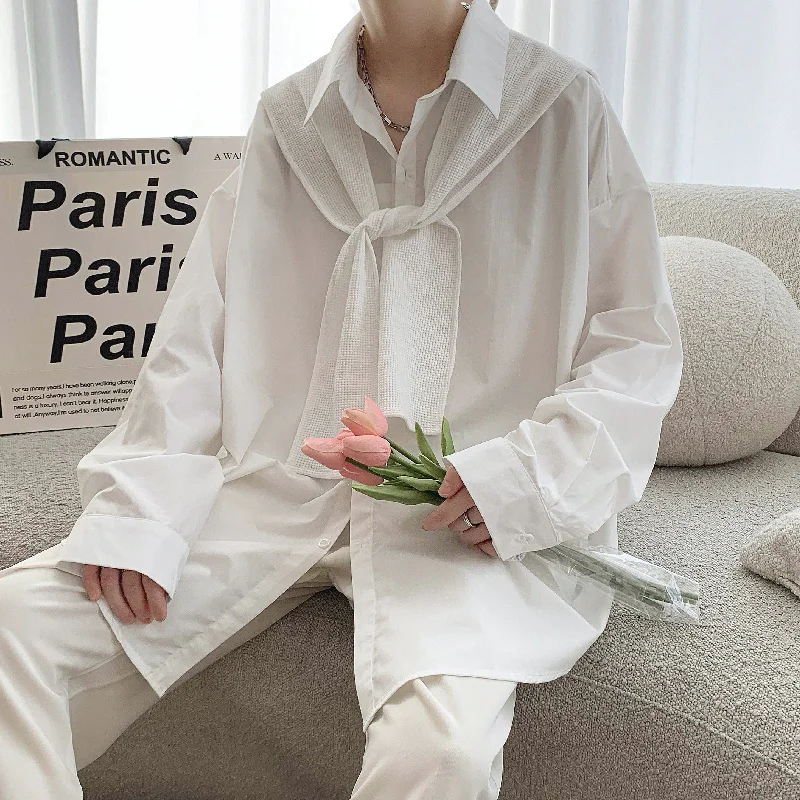 White Cape Long-sleeved Shirt Men Fashion Society Mens Dress Shirt Korean Loose Oversized Casual Shirt Men Formal Shirt M-2XL