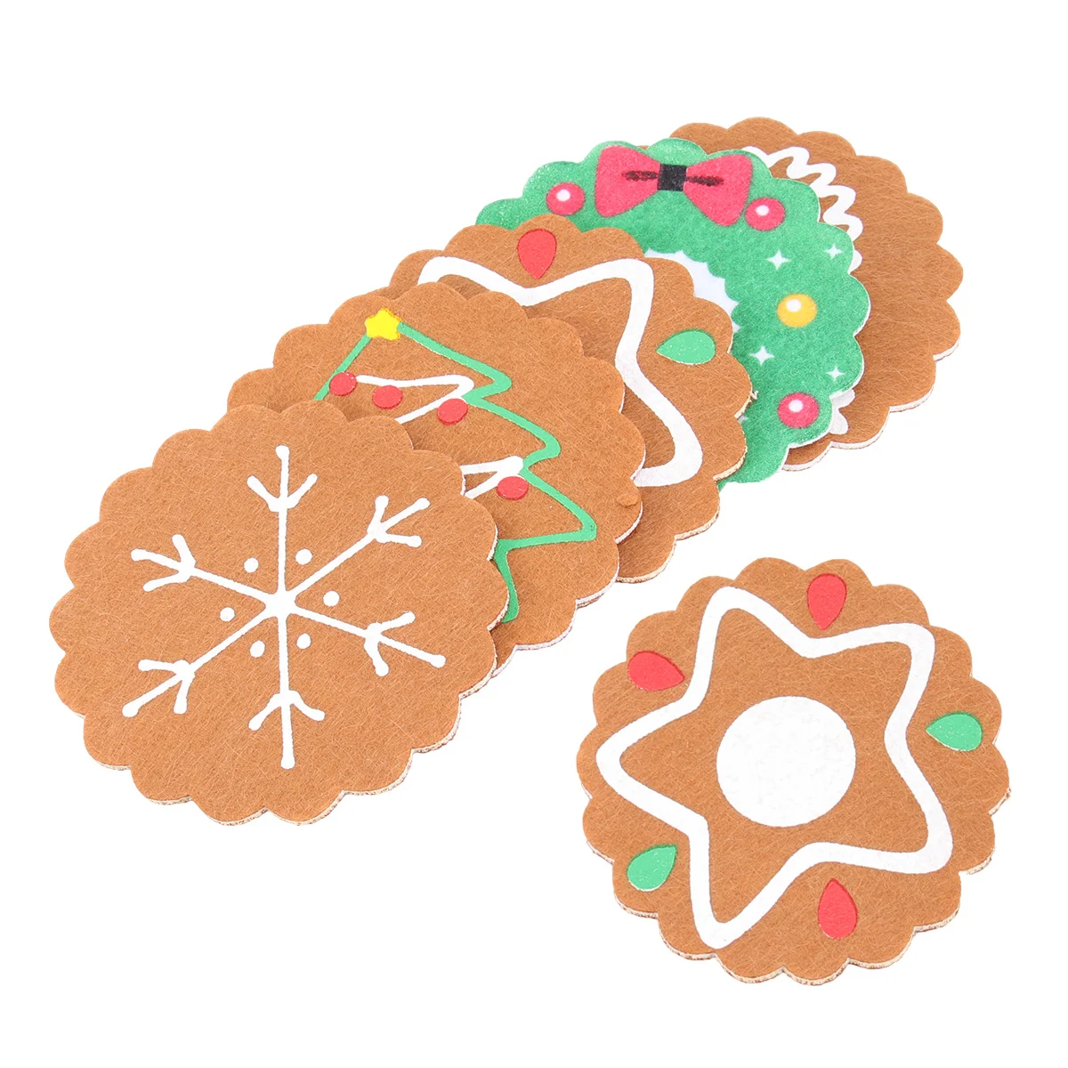 

6 Christmas Decoration Table Mat Xmas Party Bottle Mugs Non- Woven Fabric Round Mat Christmas Coasters Christmas Cup Mat