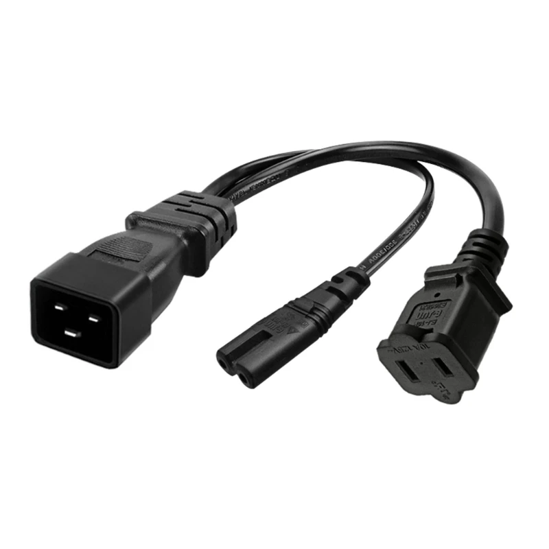 

3-pin IEC320-C20 Male Plug to IEC320-C7+Nema 1-15R Female Adapter Cord Y-splitter Power Supply Converter Cable Line