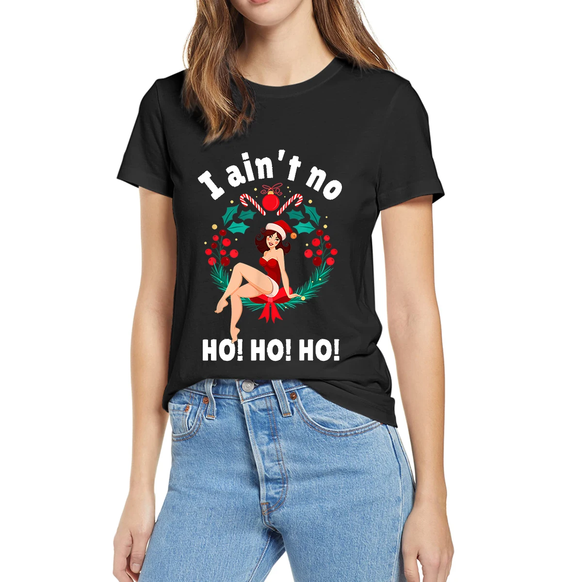 

100% Cotton I Ain't No Ho Ho Ho Christmas Funny Gift Summer Women Casual Novelty Oversized T-Shirt Unisex Loose Tops Tee