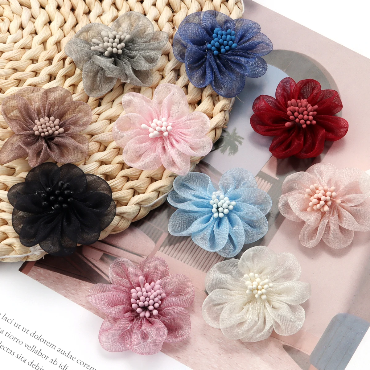 4 шт./лот 5 см Eugen шелковая лента тычинки цветок компактные легкие красочные цветы