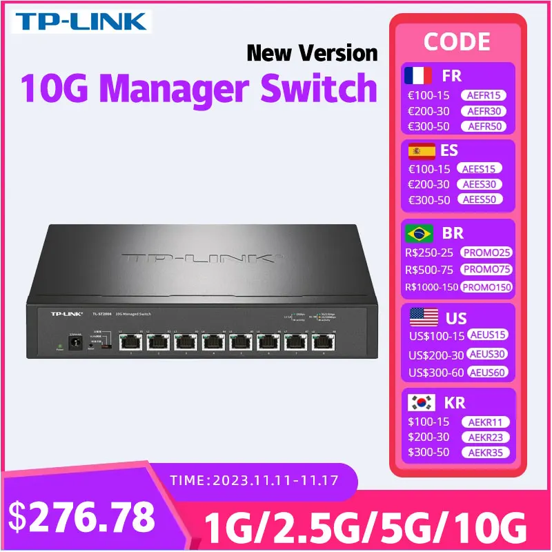 

Tp-link Tl-st1008/st2008 10gbe Switch 2.5G Gigabit Switch 10gb Switch 10000mbps 5g Switch 8*10gbps Home NAS Core Main Switch