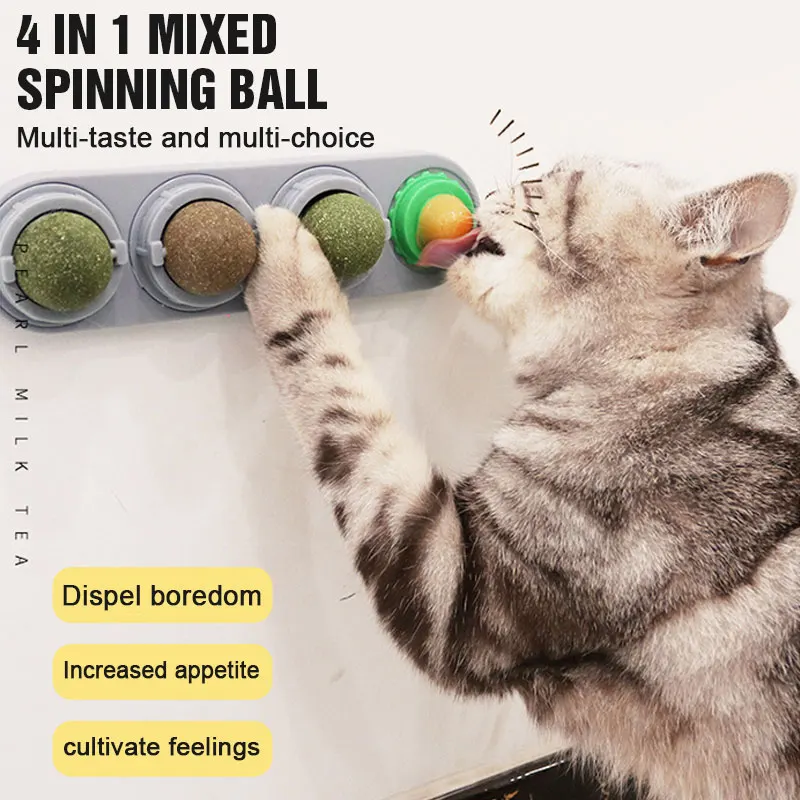 4in1 Pet Catnip Toys Edible Catnip Ball Safety Healthy Scrolling Cat Mint Cats Home Toy Products Clean Teeth The Stomach Catmint