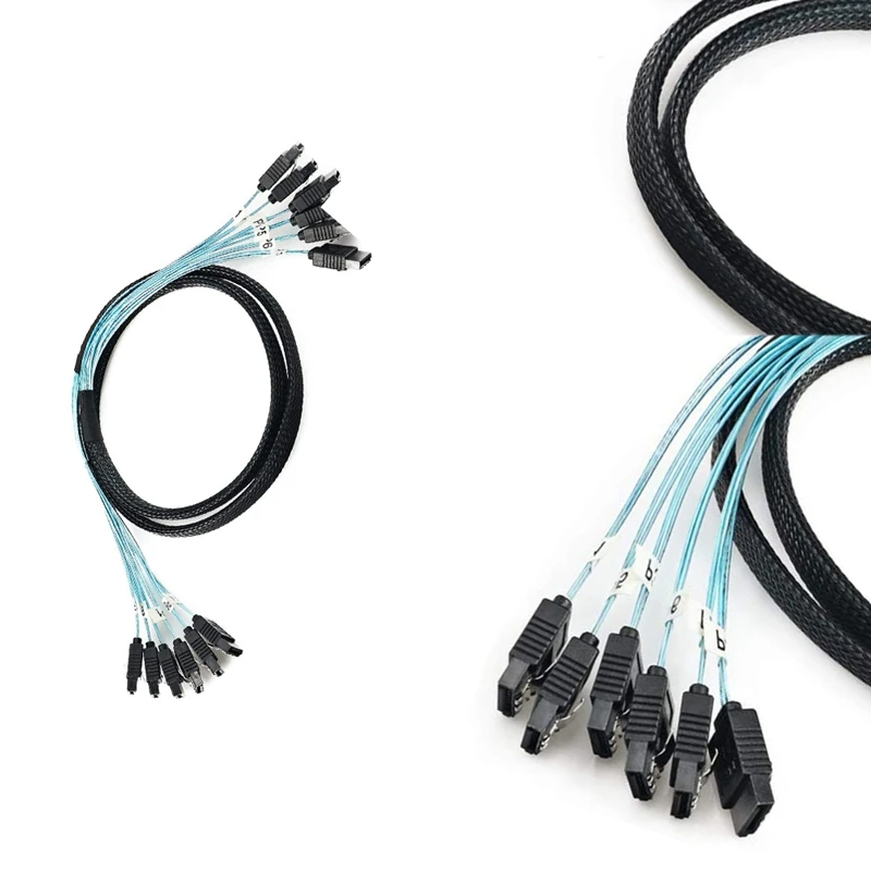 

SAS Cable High Quality SATA 3 6Gbps x 6 High Speed Serial Port Data Cable Cord for Server,6 Ports/Set
