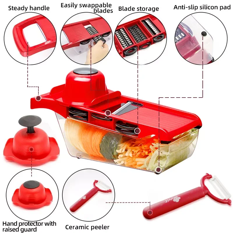 

2023 Vegetable Cutter Grater for Vegetables Slicers Shredders Multi Slicer Peeler Carrot Fruit 6 in 1 Gadgets Vegetable Cutting