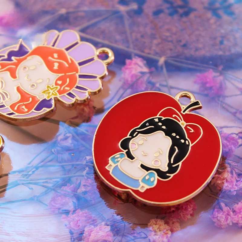 10PCS Disney Cartoon Little Princess Series DIY Homemade Jewelry Accessories Earrings Pendant Homemade Pendant Alloy Material