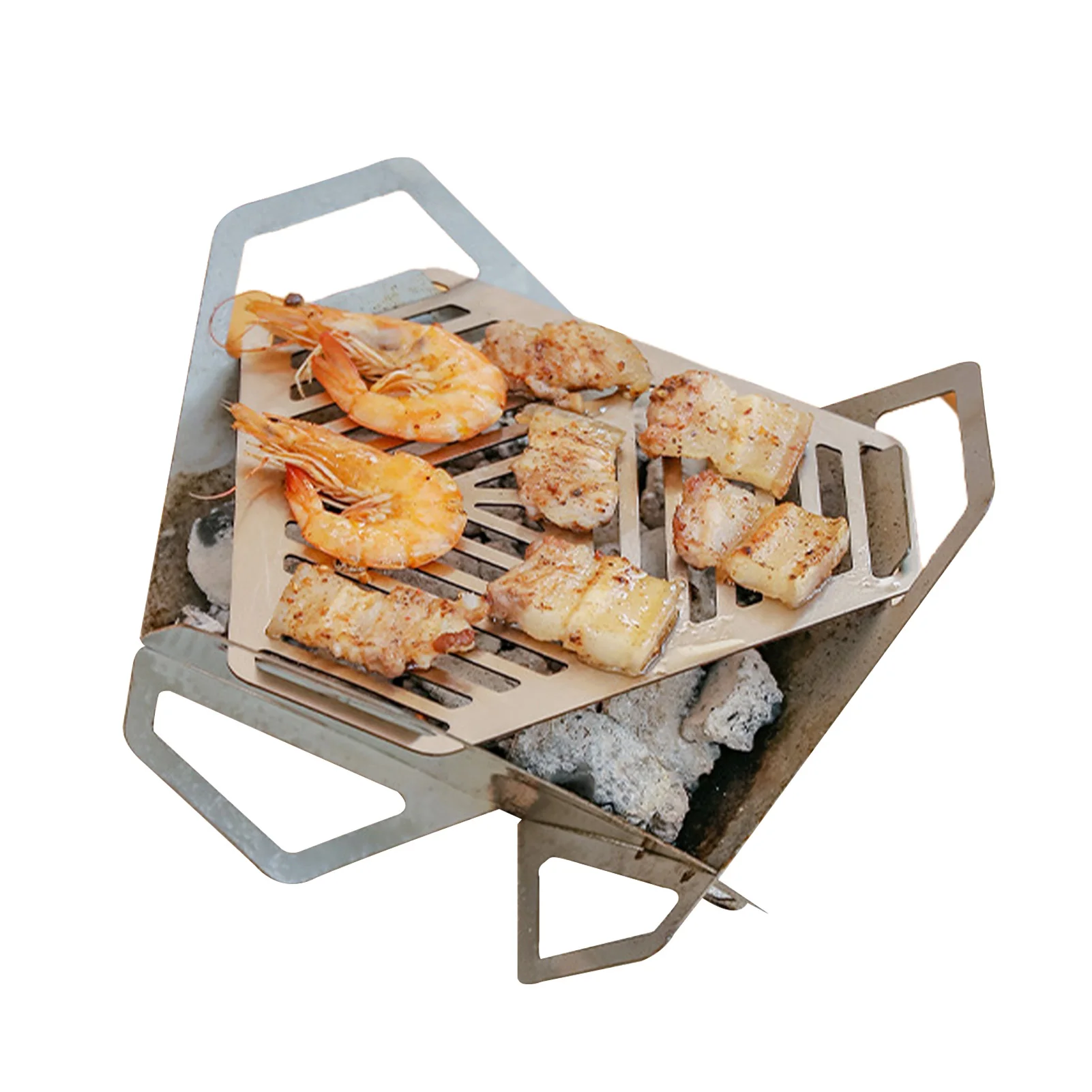 

Outdoor Folding Campfire Grill Portable Triangle Camping Fire Pit Windproof Mini Stainless Grill with Carrying Bag for Hiking
