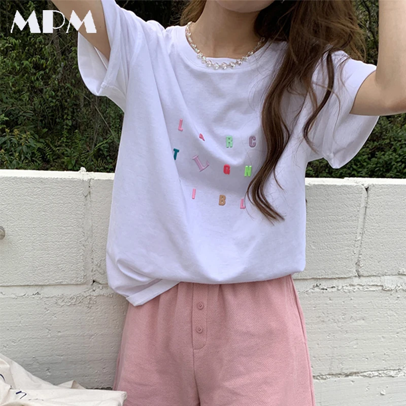 

Fashion Personalized Color Letter Short Sleeve T-Shirt Casual O-Neck Ladies Top Loose Summer Women's Clothing 2022 New